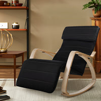 Artiss Rocking Armchair Bentwood Frame With Footrest Black Afton