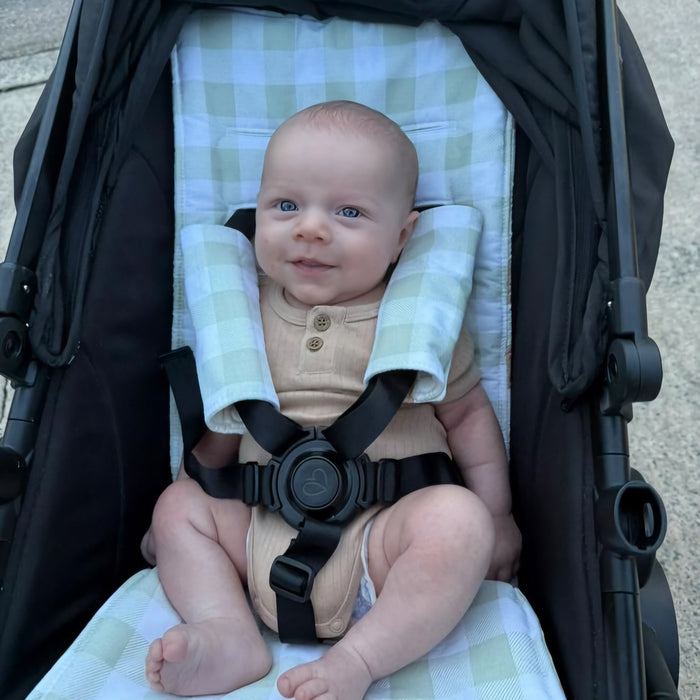 Mint Gingham Pram liner
