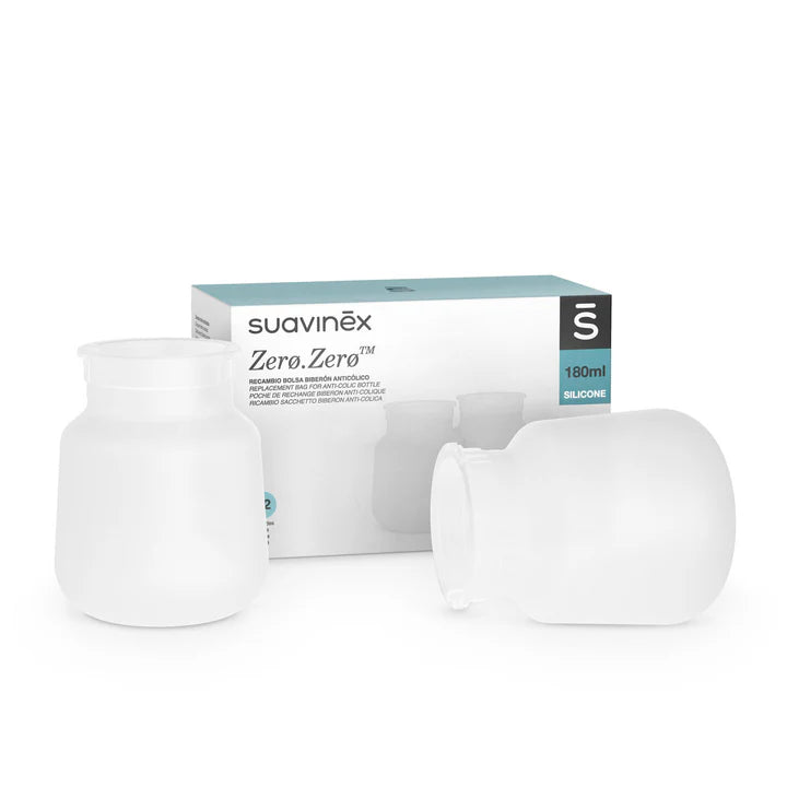 SUAVINEX ZERO ZERO BOTTLE REPLACEMENT ANTI COLIC SILICONE BAG 180ML X 2