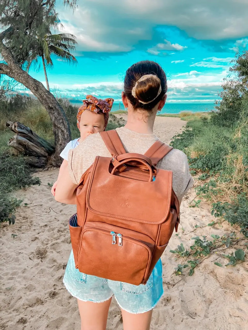 Leather backpack nappy bag store